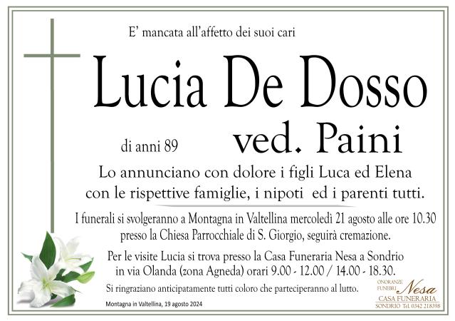 Necrologio Lucia De Dosso ved. Paini