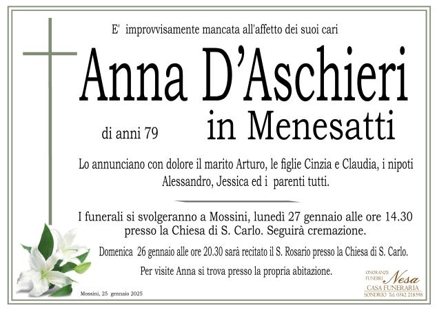 Necrologio Anna D'Aschieri in Menesatti