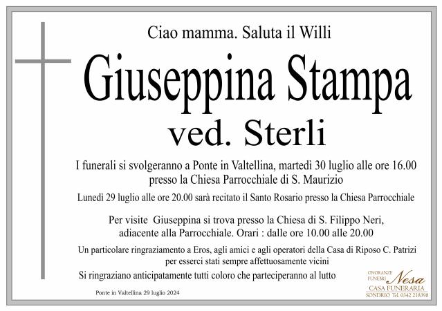 Necrologio Giuseppina stampa ved. Sterli