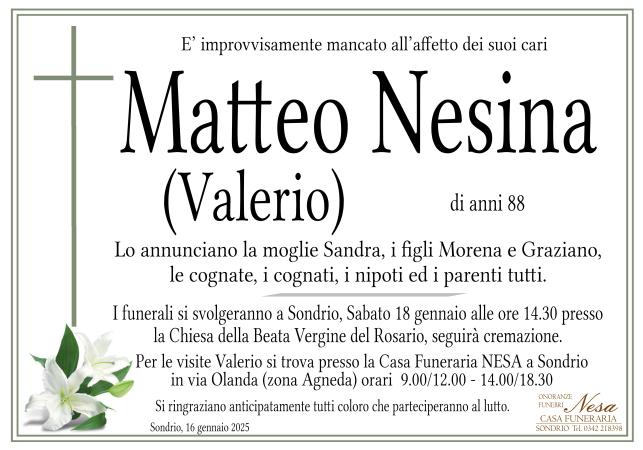 Necrologio MATTEO VALERIO NESINA