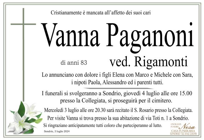 Necrologio Vanna Paganoni ved. Rigamonti