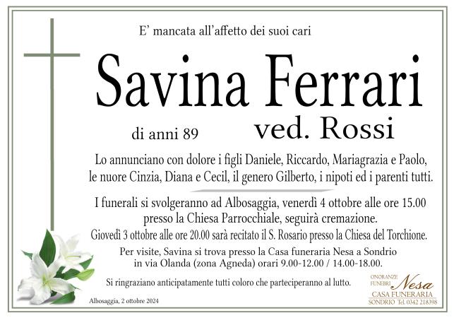 Necrologio Savina Ferrari ved. Rossi