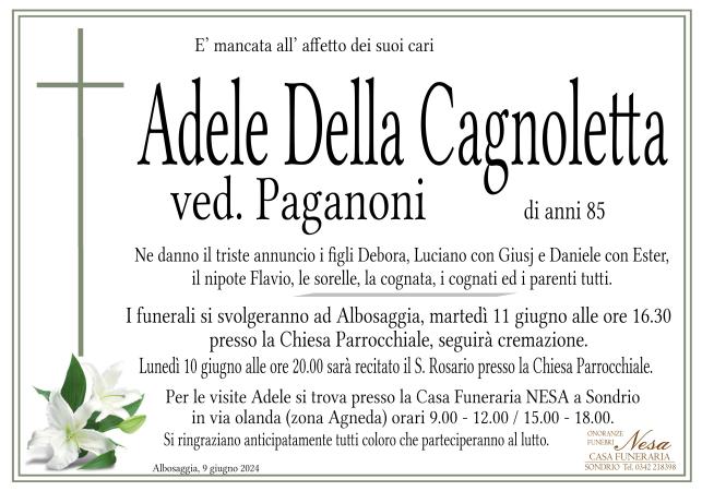 Necrologio Adele Della Cagnoletta ved. Paganoni