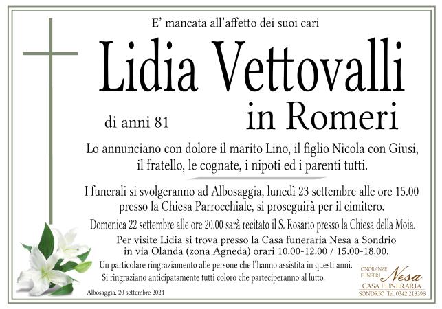 Necrologio LIDIA VETTOVALLI IN ROMERI