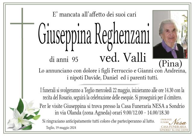 Necrologio Giuseppina Reghenzani ved. Valli