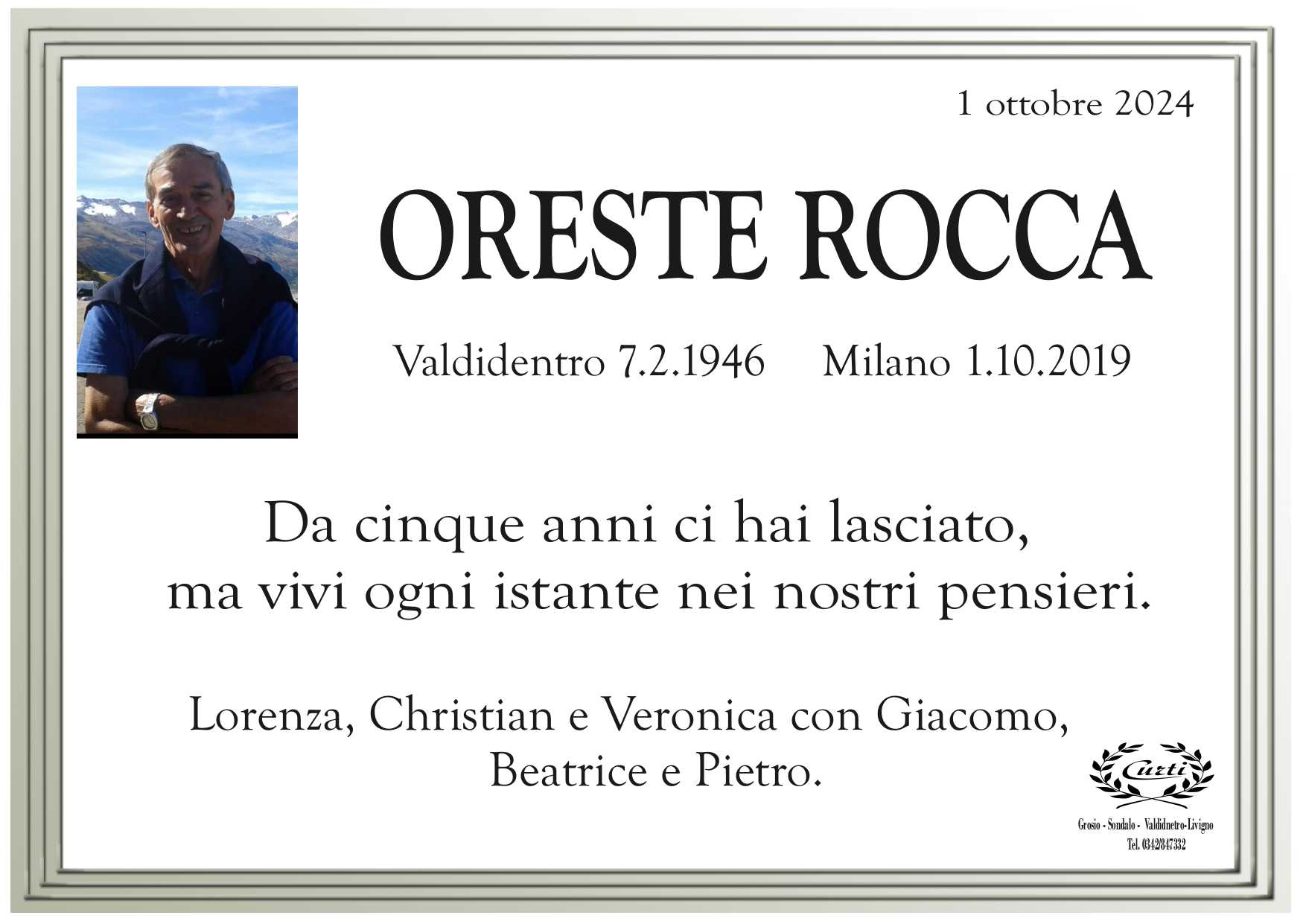 Necrologio Oreste Rocca